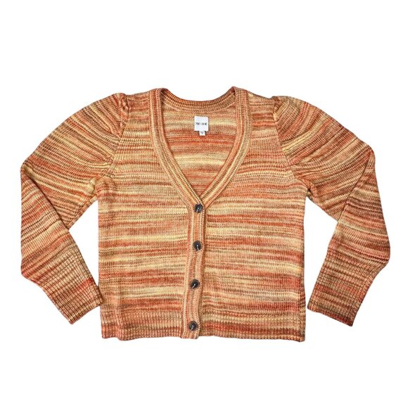 NIC+ZOE V-Neck Mohair Cardigan Sz.S Knit Brown Orange Striped Boho Academia - Picture 10 of 13